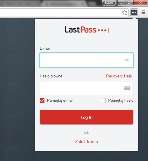 LastPass - logowanie / rejestracja