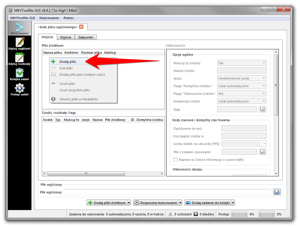 MKVToolNix - dodawanie plików