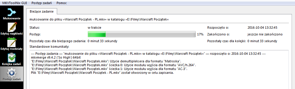 MKV - śledzenie postępu zadań