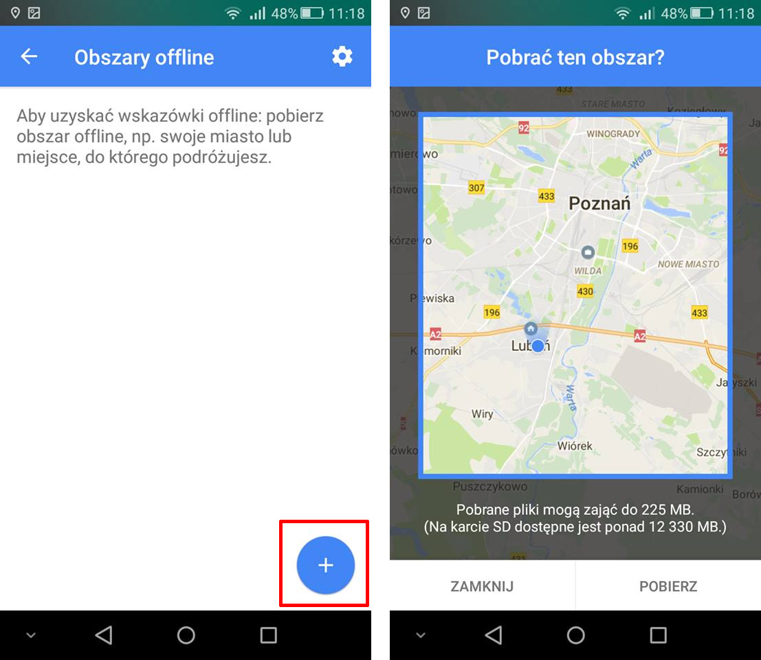 Zaznaczanie obszaru do pobrania z Map Google