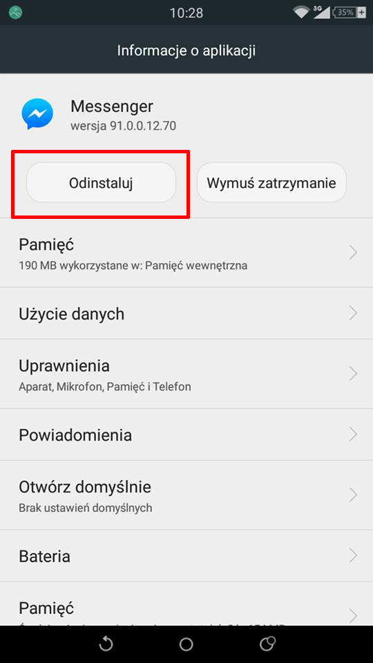 Odinstalowywanie Messengera