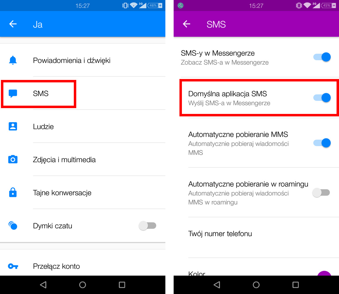 Messenger - opcje SMS