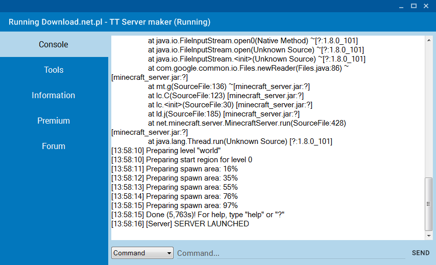 TT Server Maker - konsola serwera