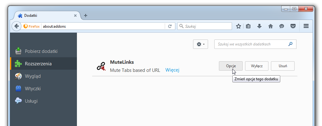 Firefox - lista dodatków