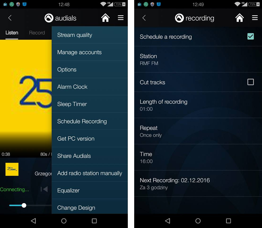 Ustawienia nagrywania stacji radiowej w Audials