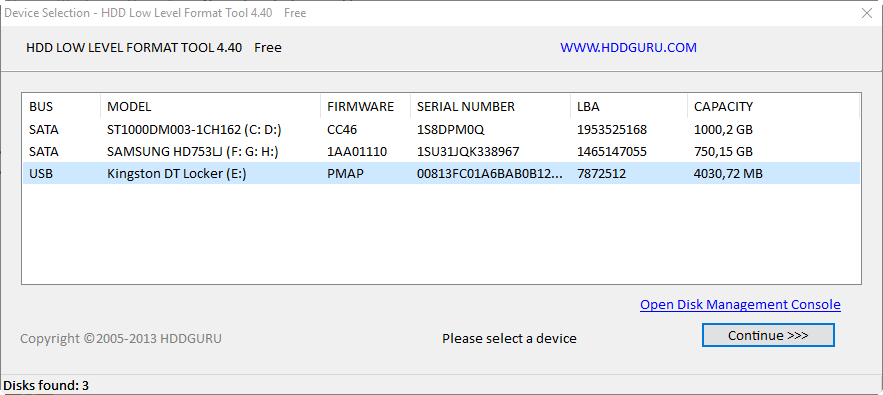 Zaznacz swoją kartę SD w HDD Low Level Format Tool