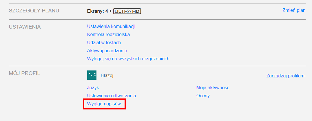 Przejdź do ustawień napisów w Netflix