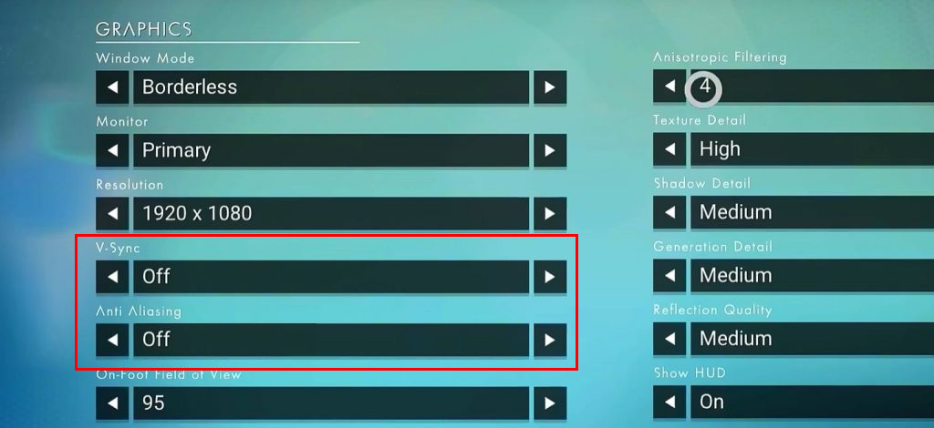 Wyłącz VSync i AntiAliasing