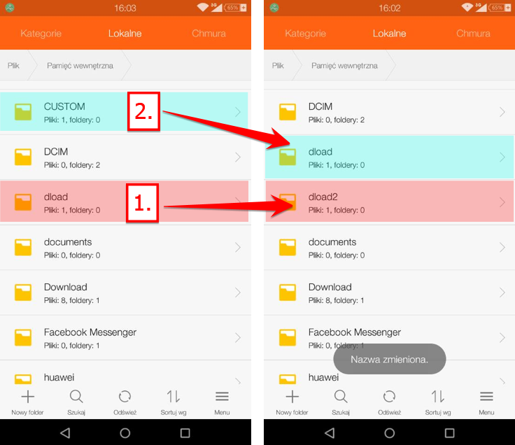Zmiana nazwy katalogów DLOAD/CUSTOM
