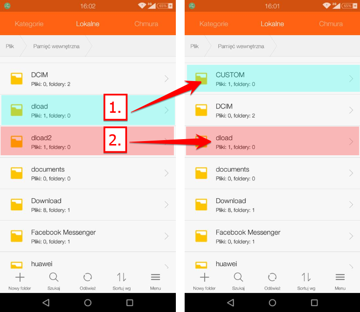 Zmiana nazw folderów DLOAD2/CUSTOM