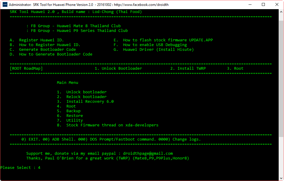 SRK Tool - wybierz opcję Root