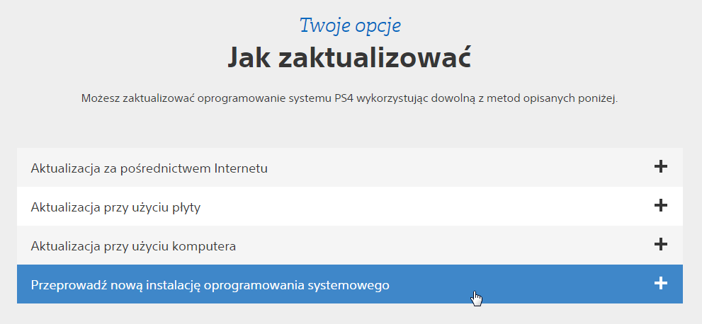 Rozwiń zakładkę z instrukcją pełnej reinstalacji systemu w PS4