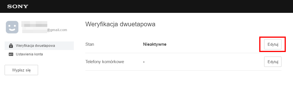 Opcje weryfikacji dwuetapowej na koncie PSN