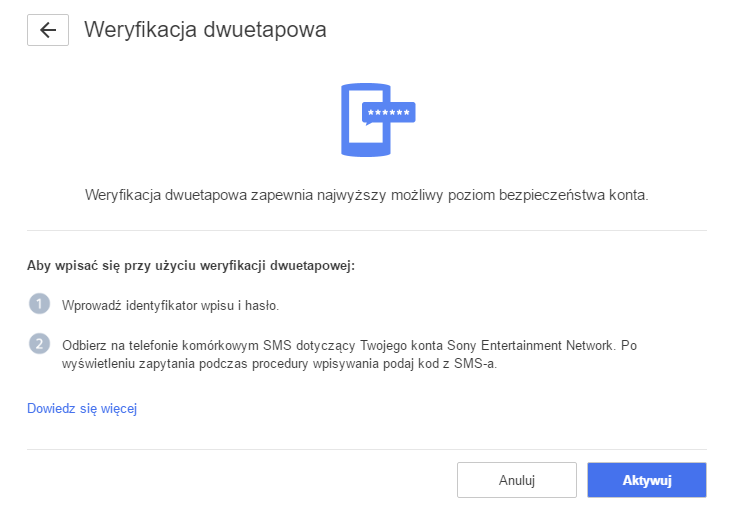 Aktywuj weryfikację dwuetapową na koncie PSN