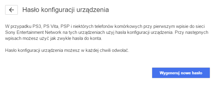 Generowanie hasła konfiguracji urządzenia