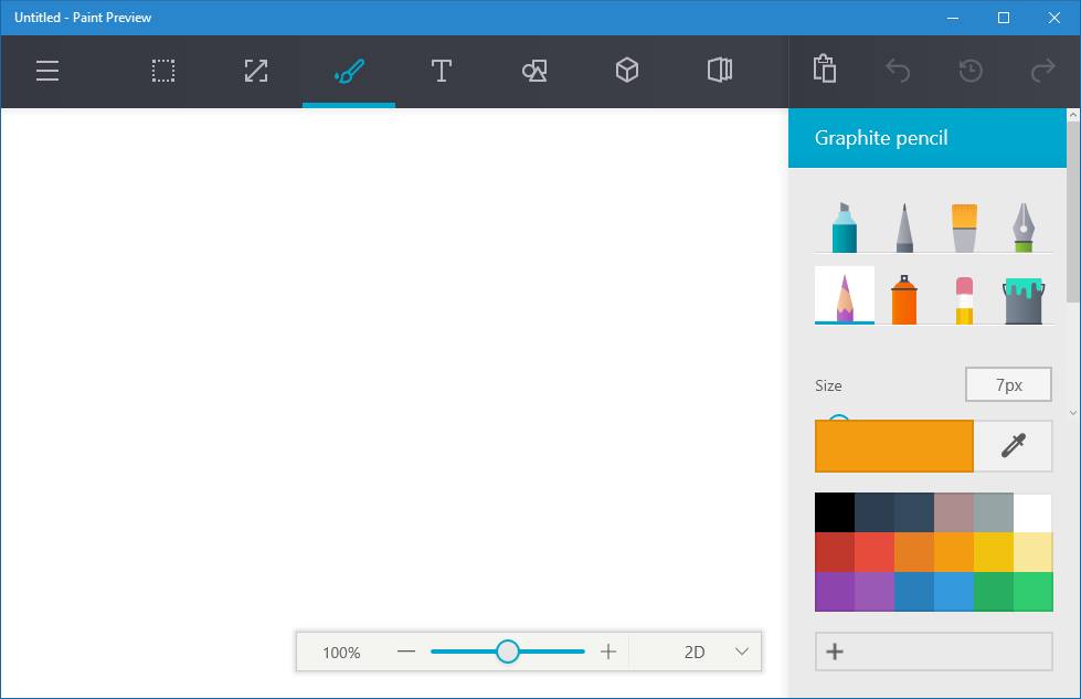 Nowy Paint dla Windows 10 - główny ekran