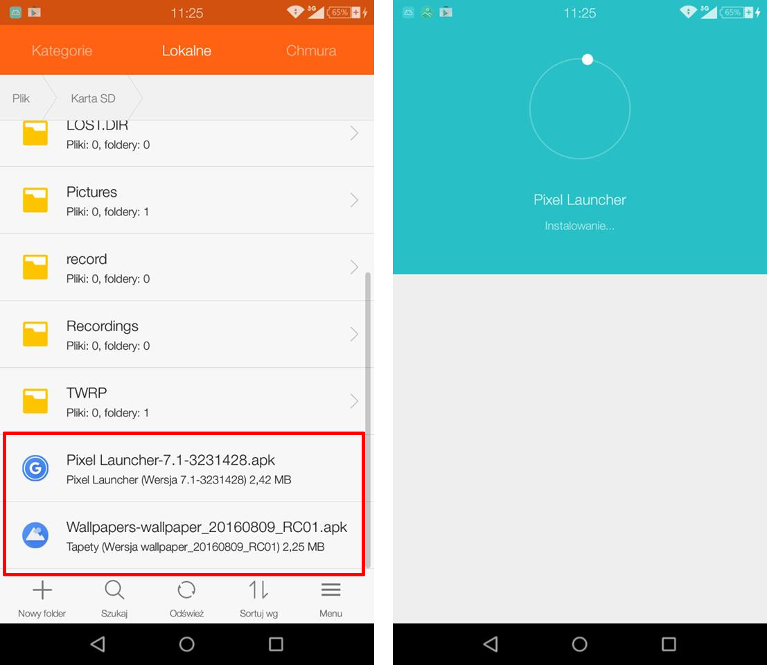 Pliki - uruchamianie APK z Pixel Launcher i Tapetami