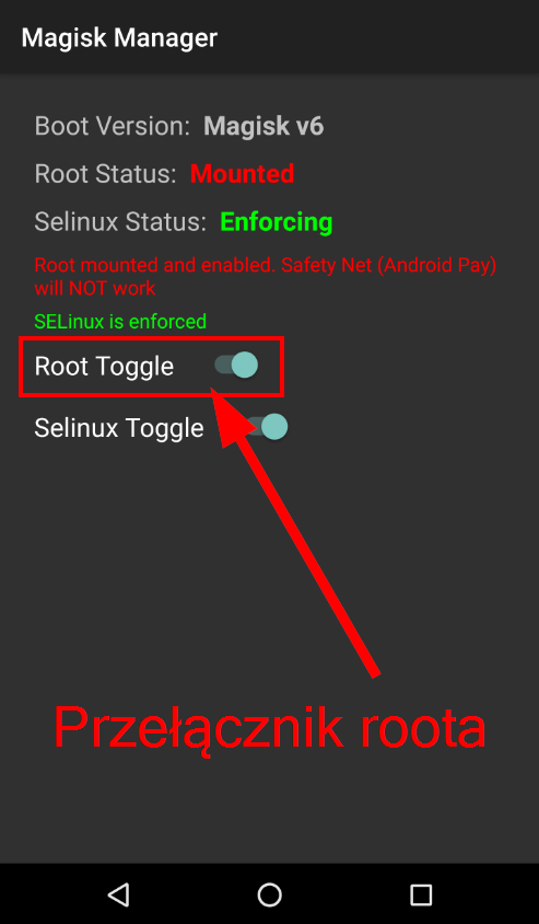 Magisk Manager - przełączanie roota