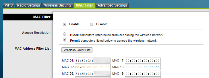 Filtrowanie adresów MAC w routerze
