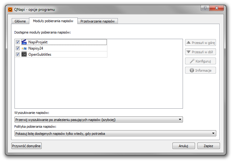 QNapi - moduły pobierania napisów