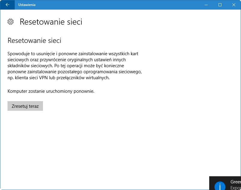 Resetowanie sieci w Windows 10