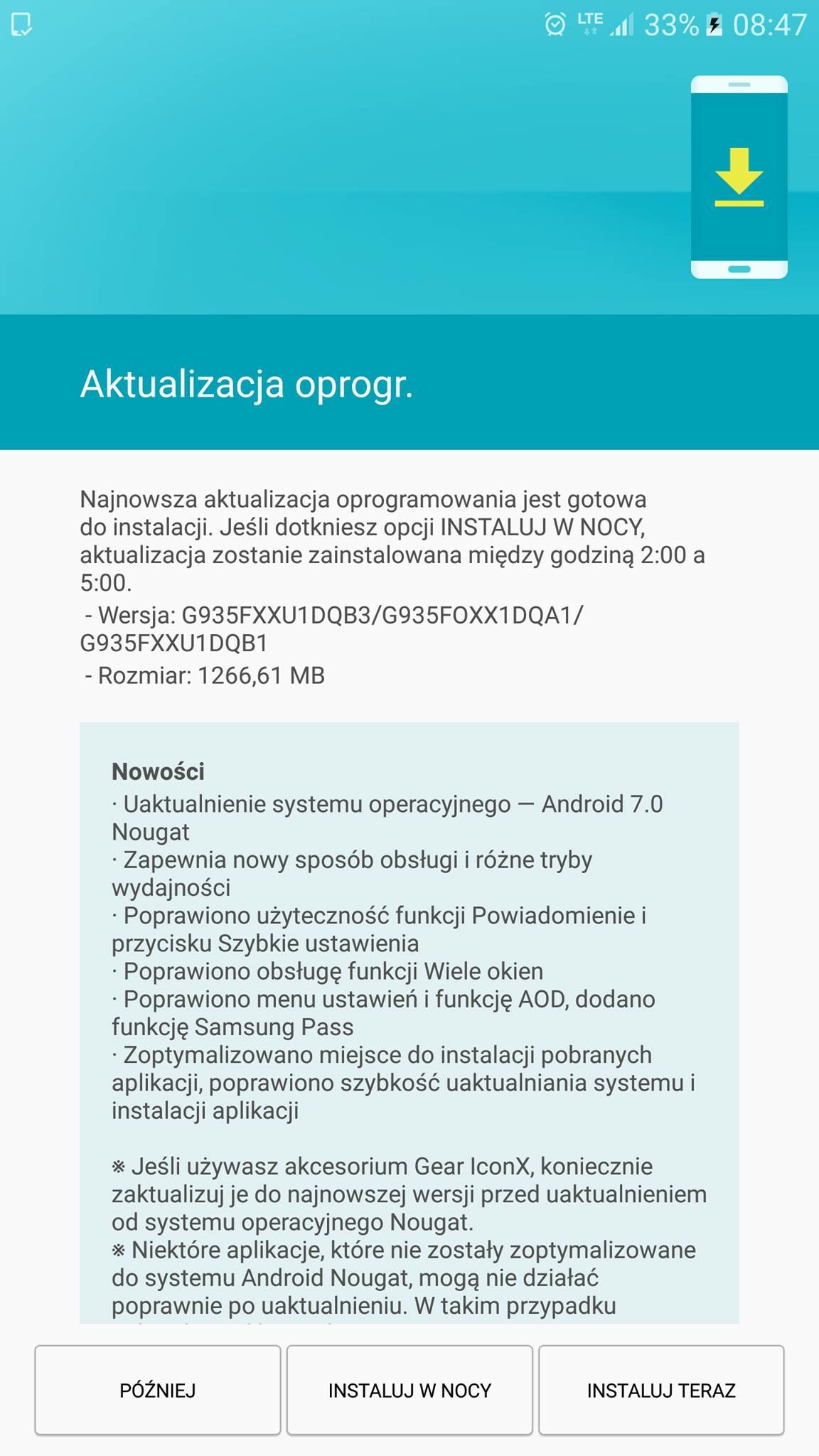 Galaxy S7 - pobierz aktualizację przez OTA