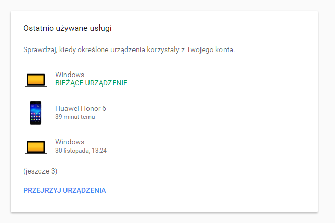 Google - przejrzyj listę urządzeń z dostępem do konta Google