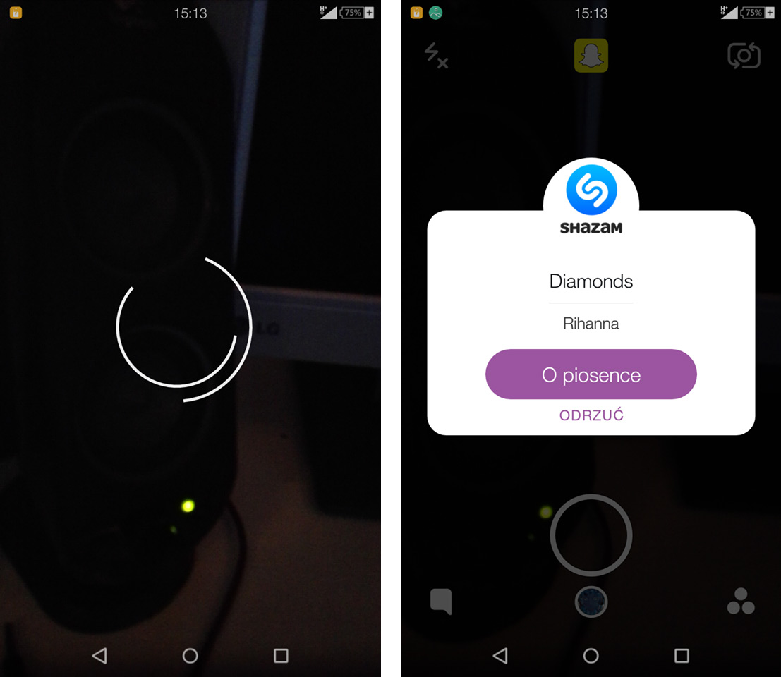 Snapchat - identyfikowanie piosenki
