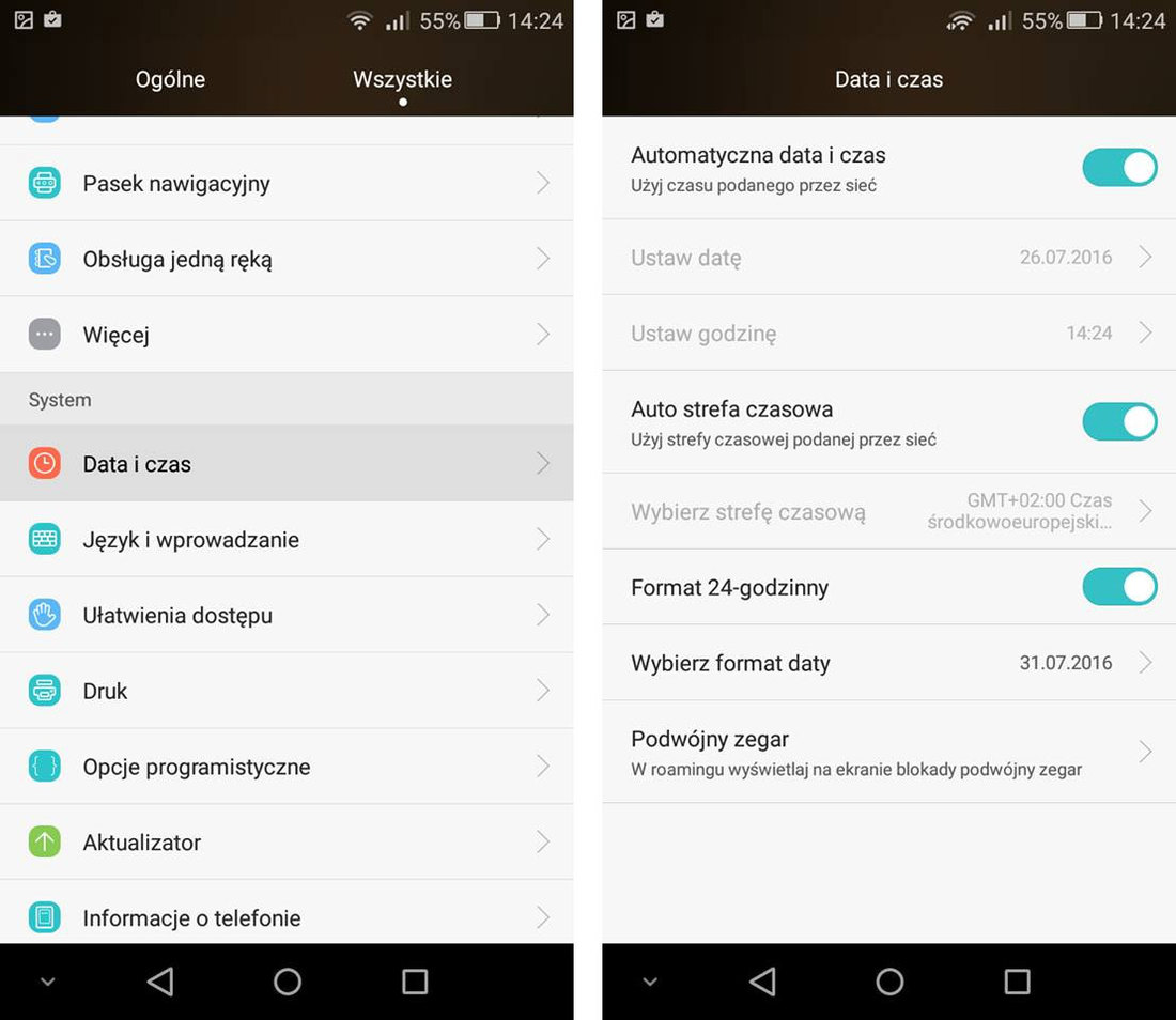 Ustawienia daty i czasu w Androidzie