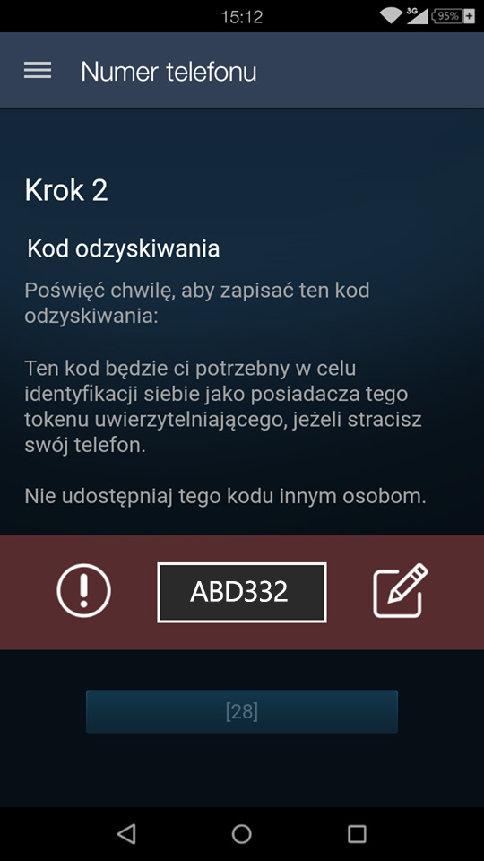 Kod odzyskiwania do tokenu Steam