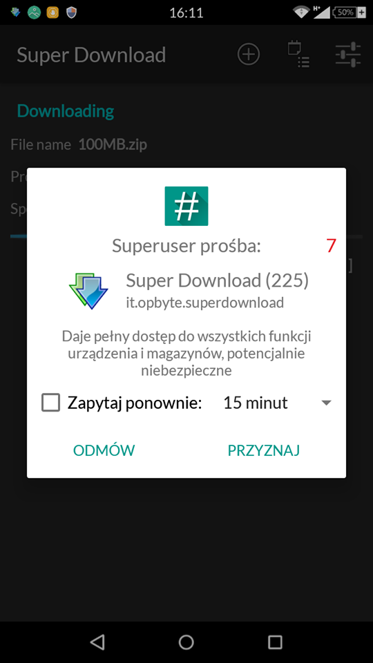 Zezwól na uprawnienia roota dla Super Download