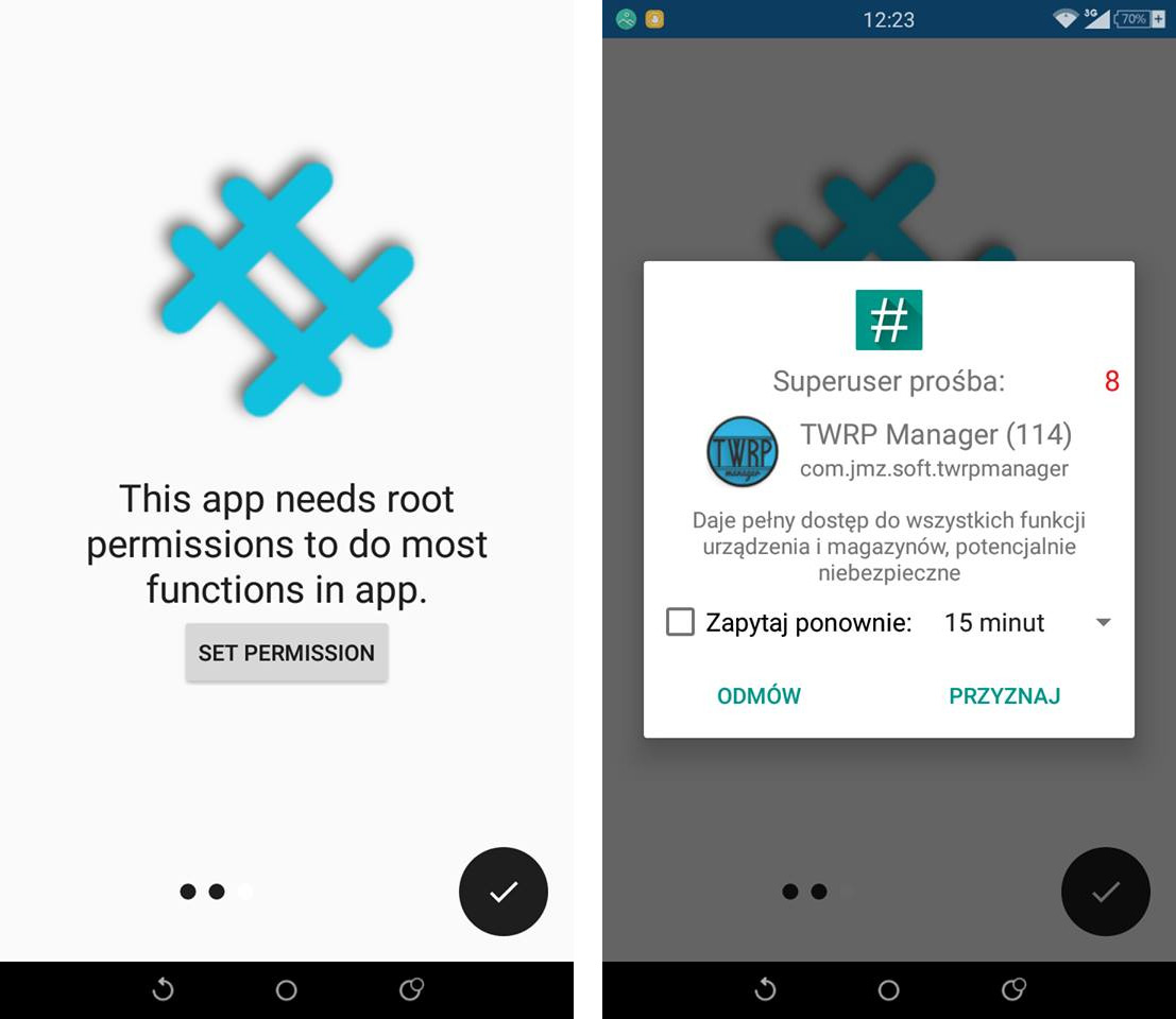 TWRP Manager - pierwsze uruchomienie