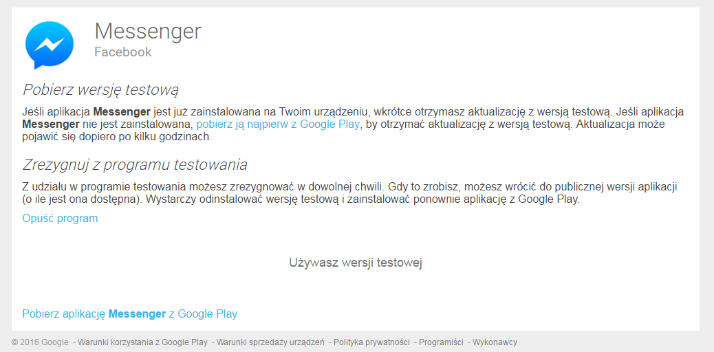 Aktywacja wersji beta Messengera