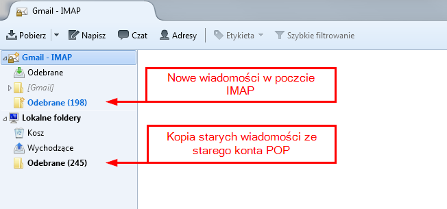 Skrzynka IMAP z kopią starych wiadomości w folderach lokalnych