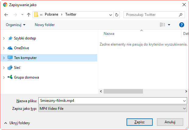 Ustaw nazwę pliku dla filmu z Twittera