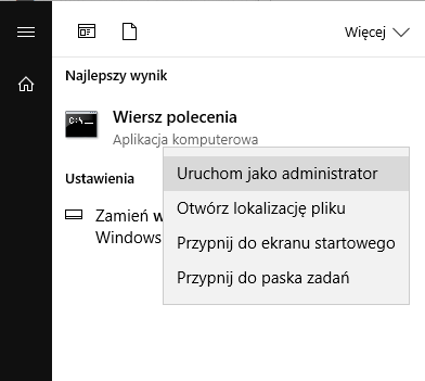 Uruchom Wiersz polecenia jako Administrator