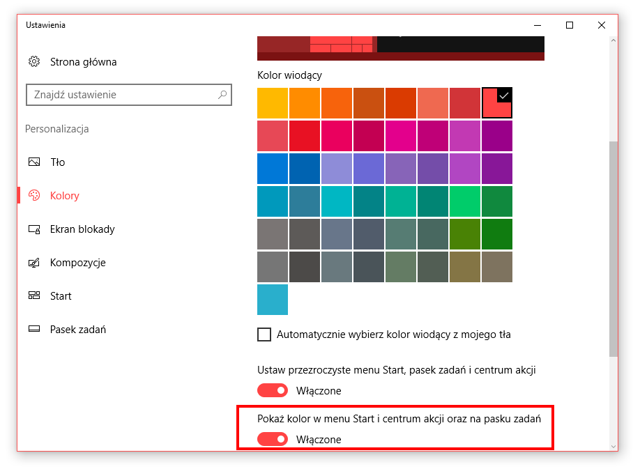 Ustawienia kolorów w Windows 10