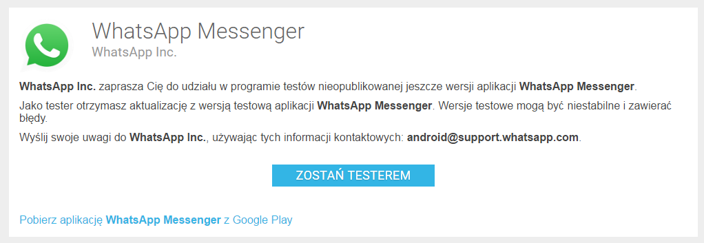 Whatsapp - zostań testerem aplikacji