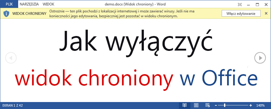 Jak wyłączyć widok chroniony w Office 2013+