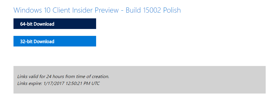 Pobierz wersję 32-bitową lub 64-bitową testowej aktualizacji Creators Update