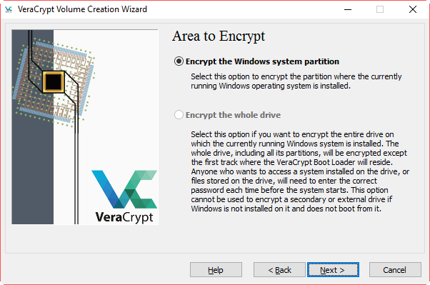 Wybierz część dysku do zaszyfrowania w VeraCrypt