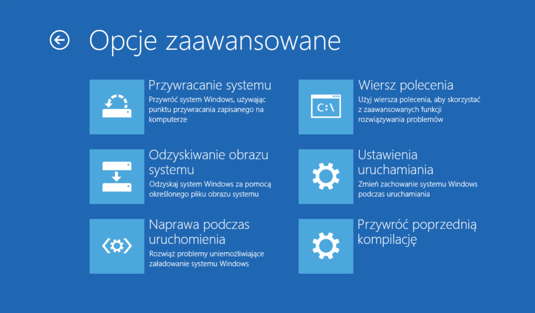 Przywracanie poprzedniej wersji Windowsa 10