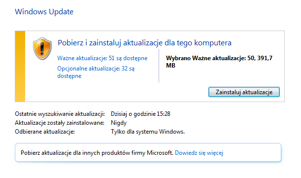 Działające aktualizacje Windows Update
