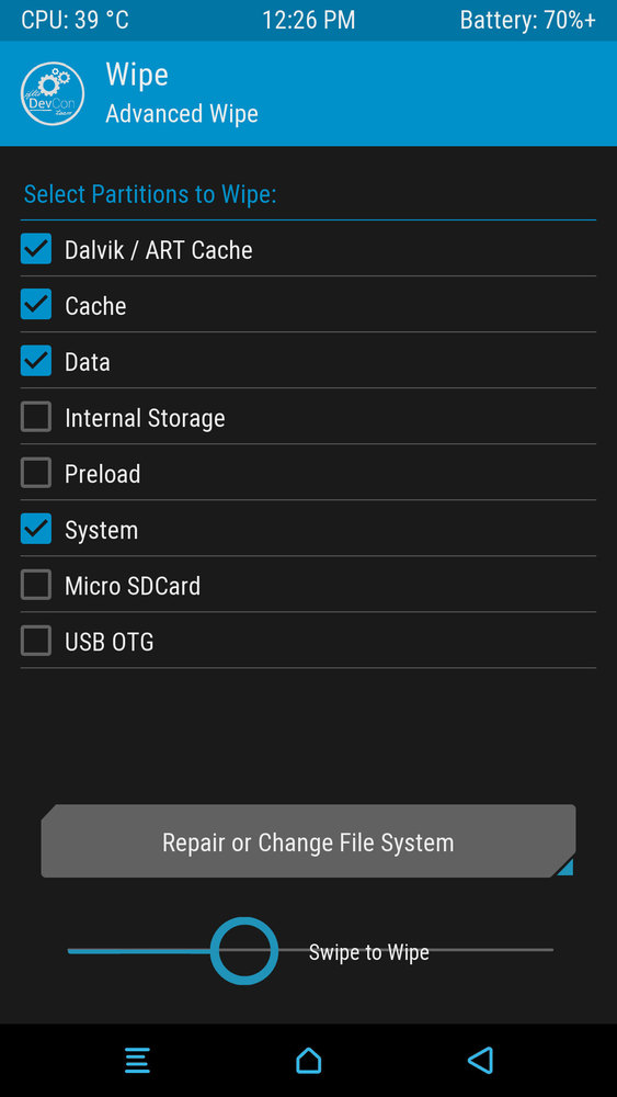 TWRP - zakładka Advanced Wipe