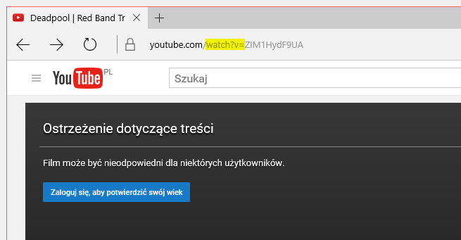 Film z ograniczeniem wiekowym na YouTube