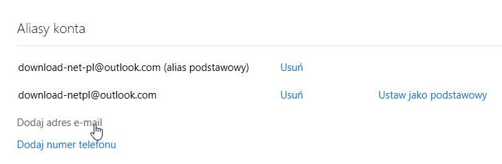 Aliasy konta Microsoft