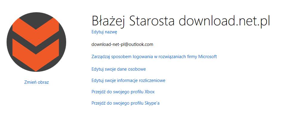 Szczegóły konta Microsoft