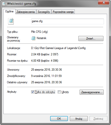 Ustaw atrybut tylko do odczytu dla plików game.cfg i PersistedSettings.json
