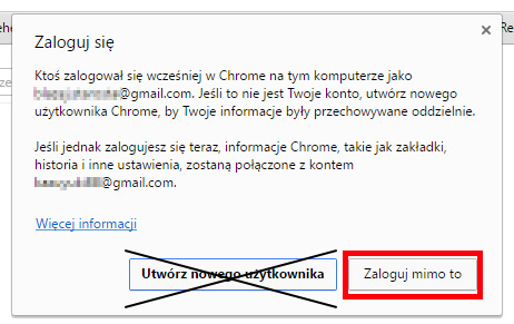 Zaloguj się na nowe konto Google w Chrome