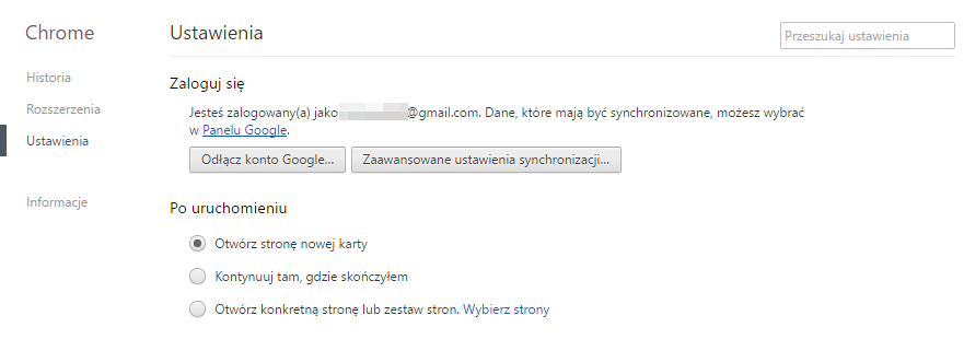 Ustawienia logowania na konto Google w Chrome